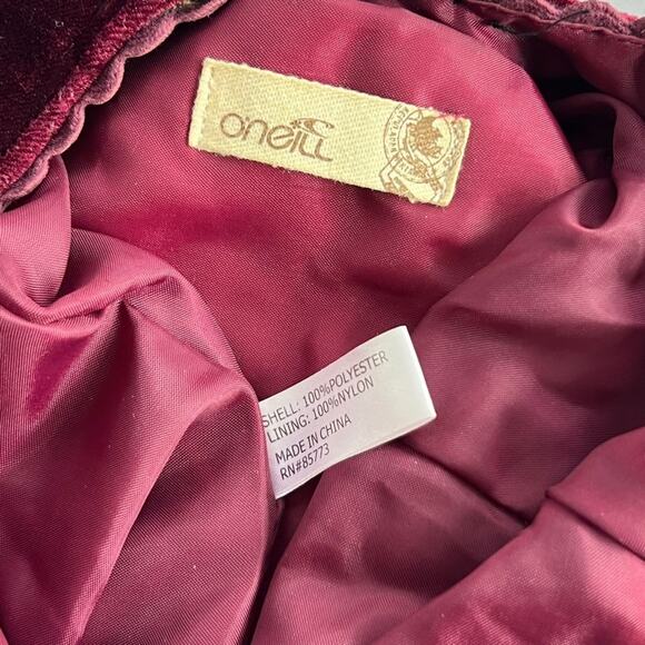 Vintage Oneill Shoulder Purse Maroon Velvet Multicolor Embroidered Flowers - Picture 6 of 12